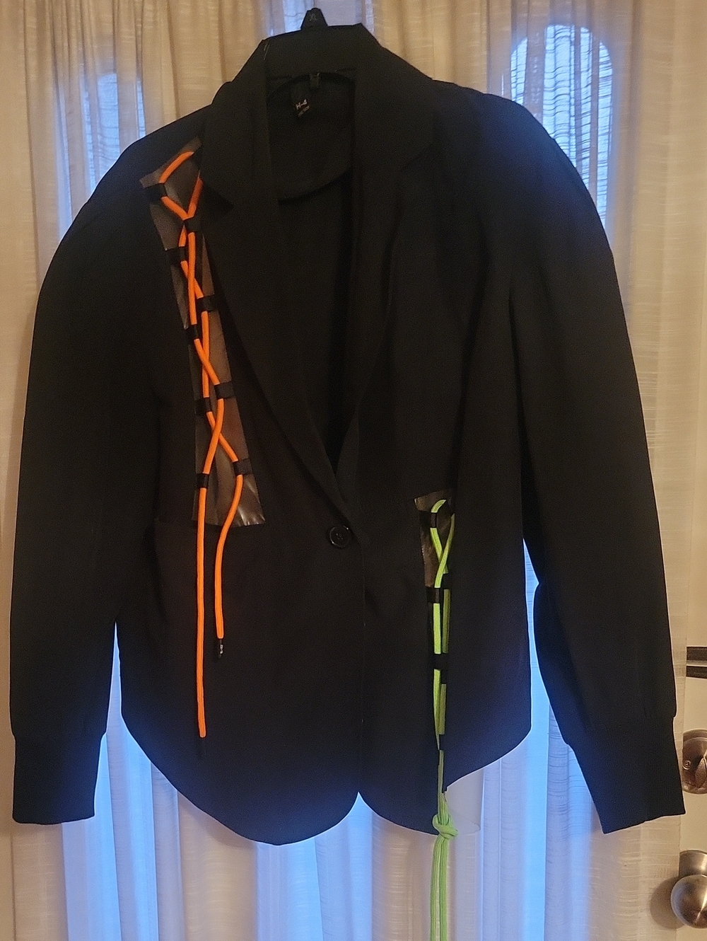 Womens Black Blazer with Orange and Lime And Yellow Accent Cords